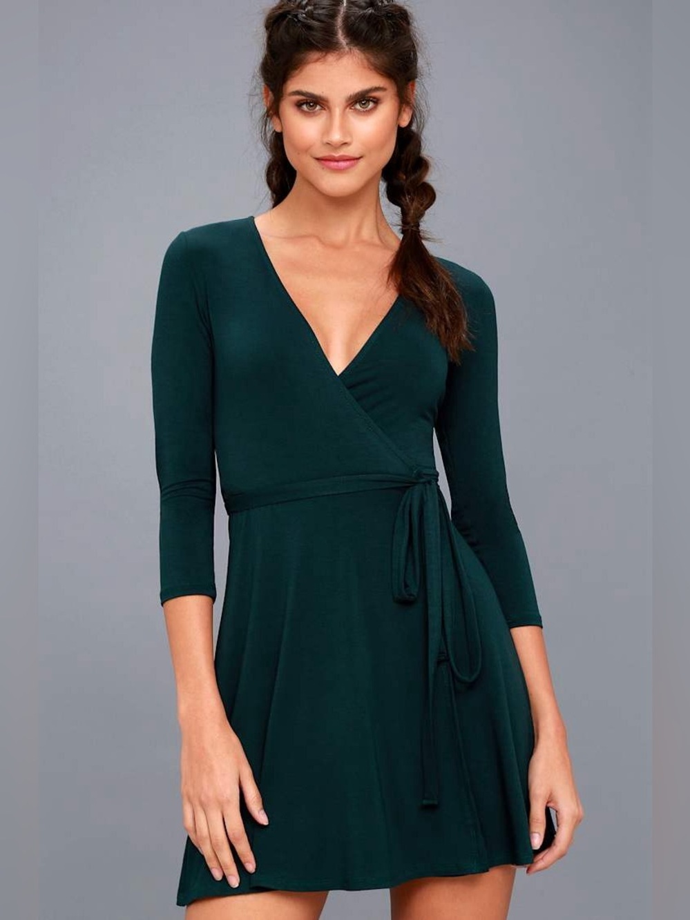 Lulus Twirl-Worthy Forest Green Jersey Wrap Dress Size Small NWT